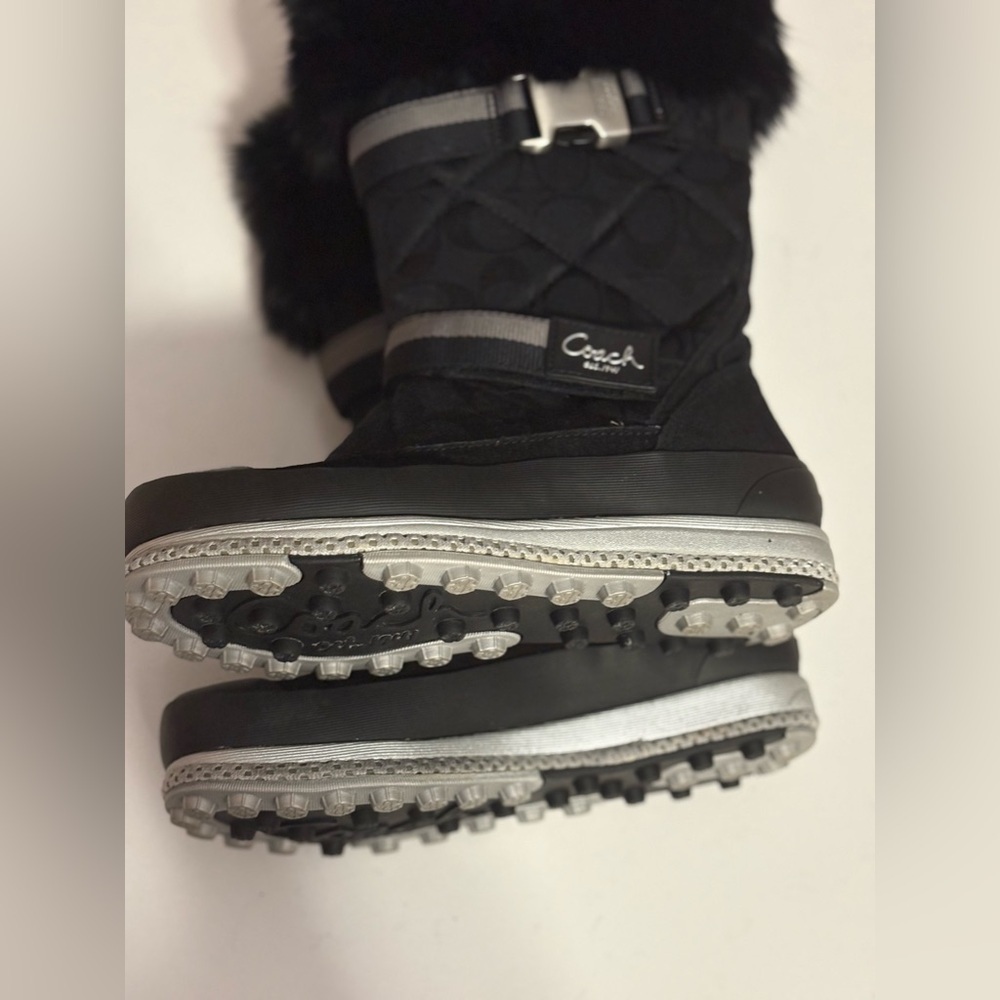 Coach Mariette Rabbit Fur Suede Silver Straps & Bottom Snow Boots WMNS Sz 5 NWOB - Picture 4 of 11